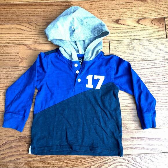 WONDER NATION Hooded Color Blocked Long Sleeve Blue Shirt Toddler Boy’s 3T - Picture 6 of 7